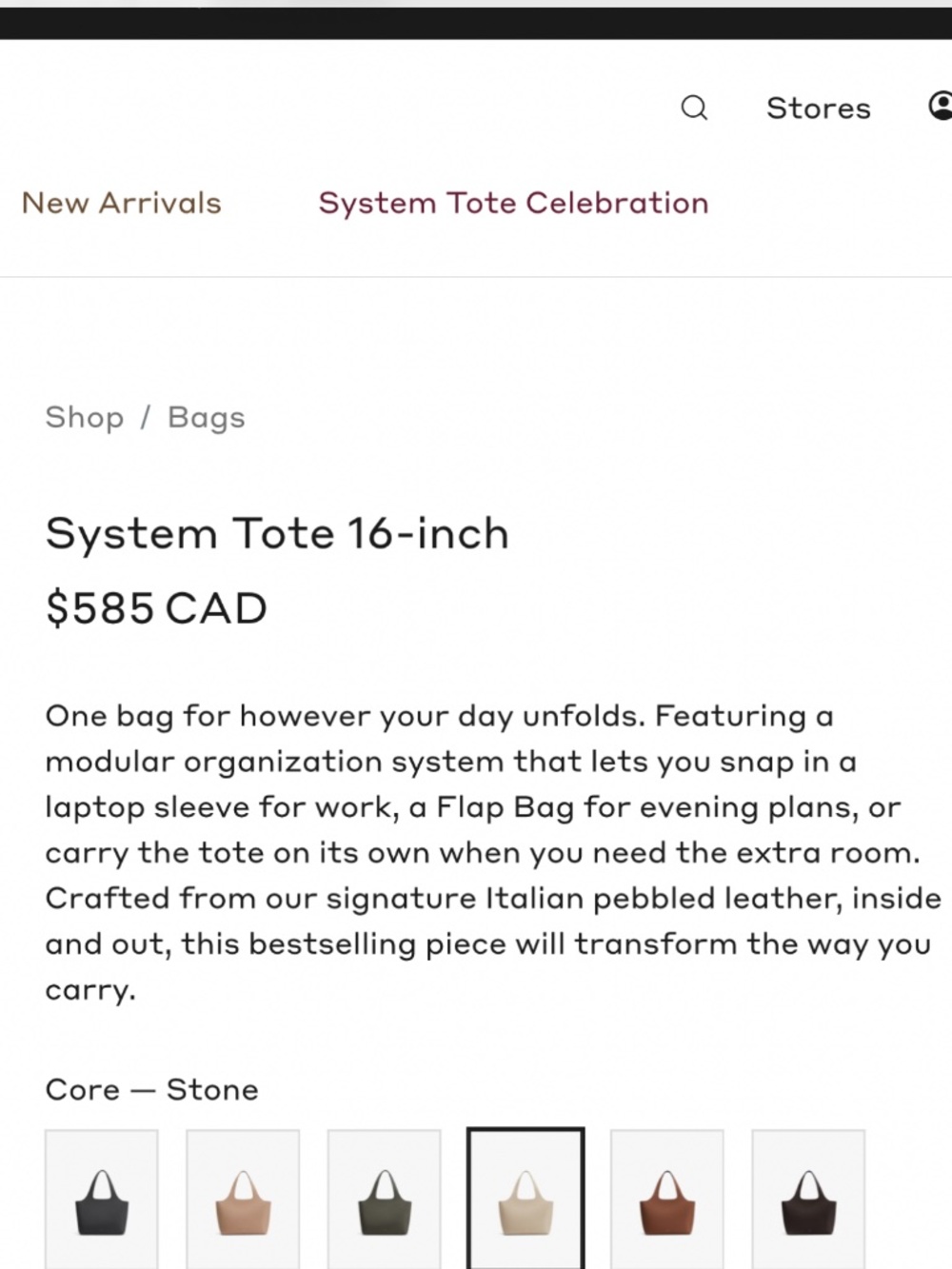 Cuyana System Tote 16-Inch | Stone Pebbled Leather - Picture 8 of 11